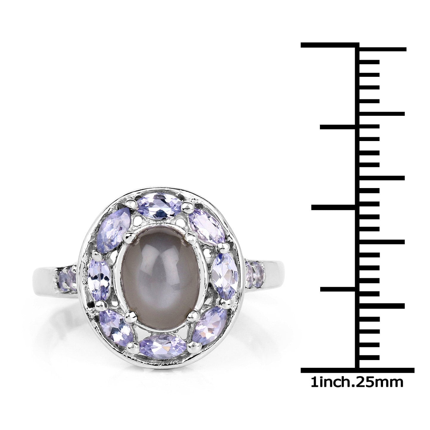 Anillo de Plata Esterlina con Piedra de Luna Gris y Tanzanita de 2.35 Quilates
