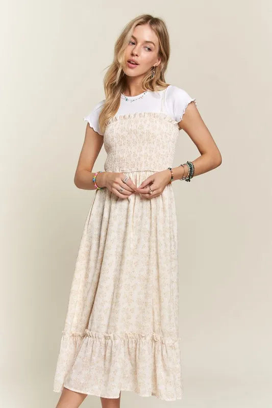 Summer Smocked Floral Ruffled Hem Cami Dress