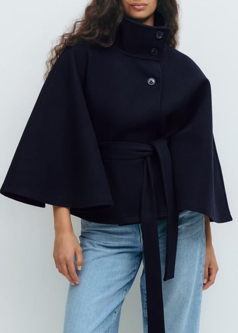 Manteau Trench Élégant d'Hiver à Col Montant et Manches Chauve-Souris pour Femmes