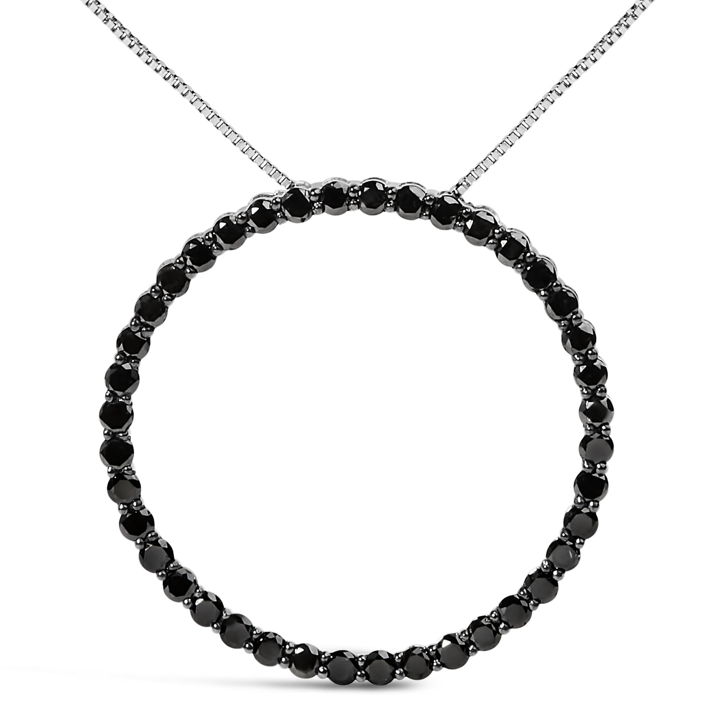 Collier Pendentif Ouvert en Argent Sterling .925 avec Diamants Noirs