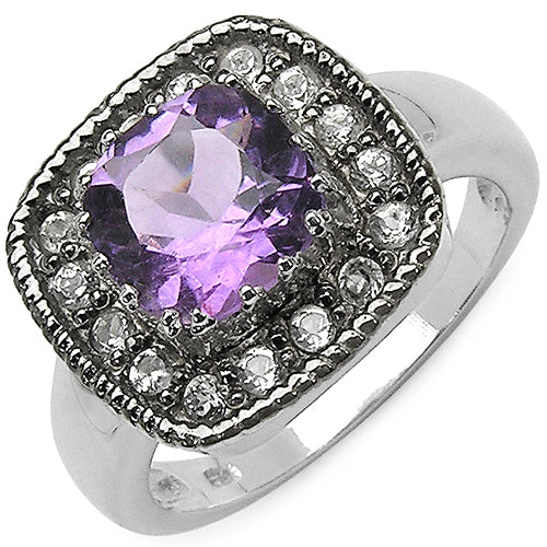 Anillo de plata esterlina de 2.53 quilates de amatista y tanzanita genuina