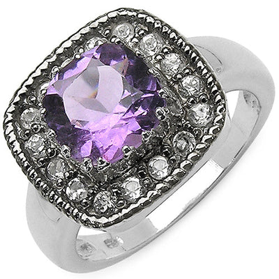 2.53 Carat Genuine Amethyst & Tanzanite Sterling Silver Ring
