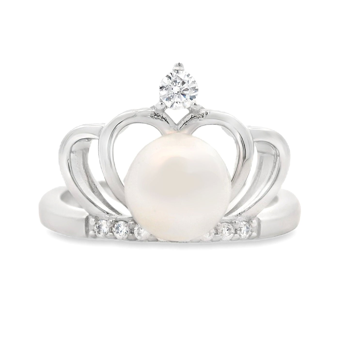 Genuine FW Pearl and Cubic Zirconium Ring in Sterling Silver