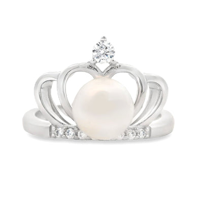 Genuine FW Pearl and Cubic Zirconium Ring in Sterling Silver