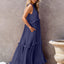 Elegant Ruffled Sleeveless Tiered Maxi Dress with Pockets