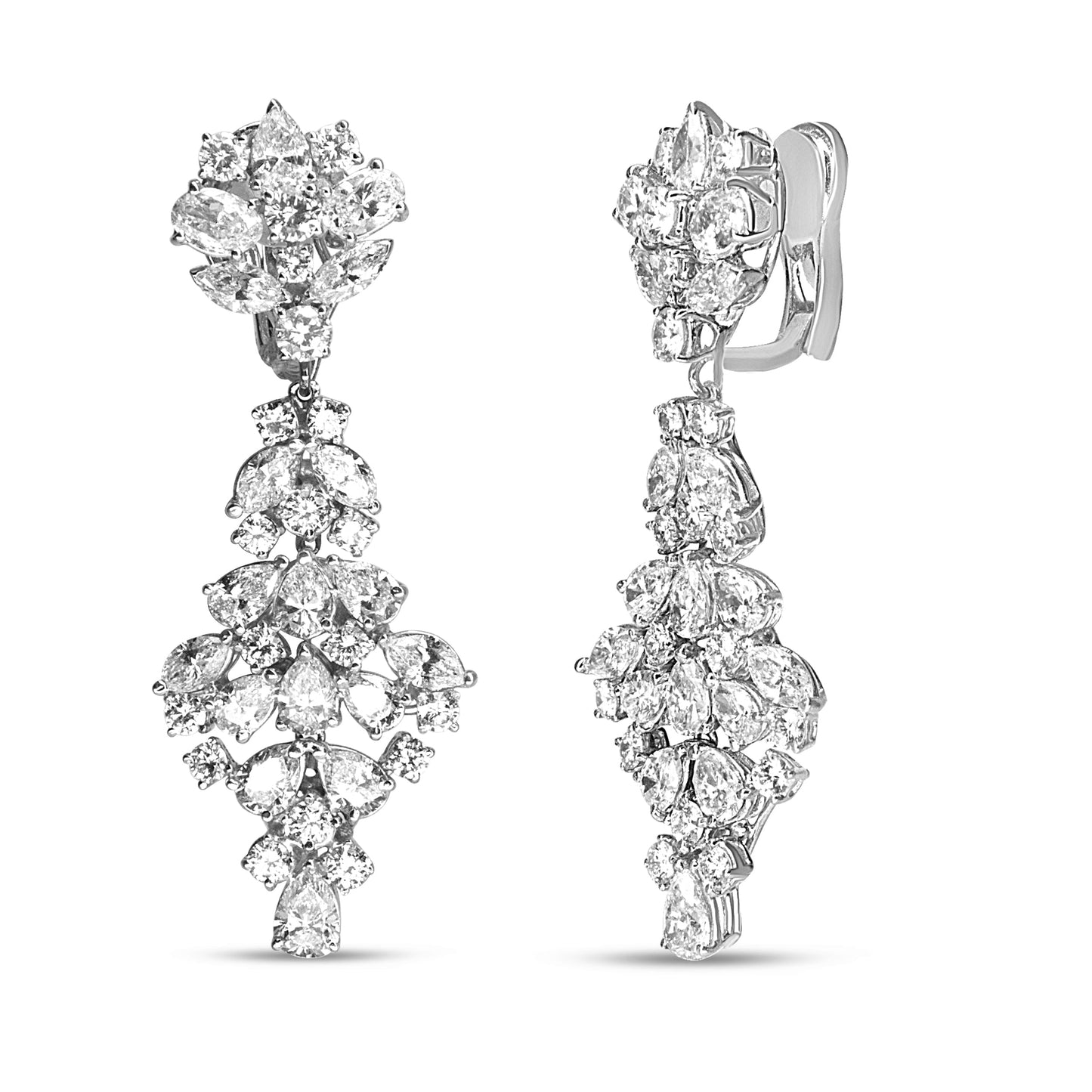 Pendientes de Clip-On de Diamantes en Racimo de Oro Blanco de 18K