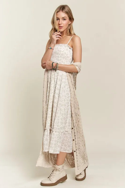 Boho-Inspired Smocked Floral Ruffled Hem Cami Dress
