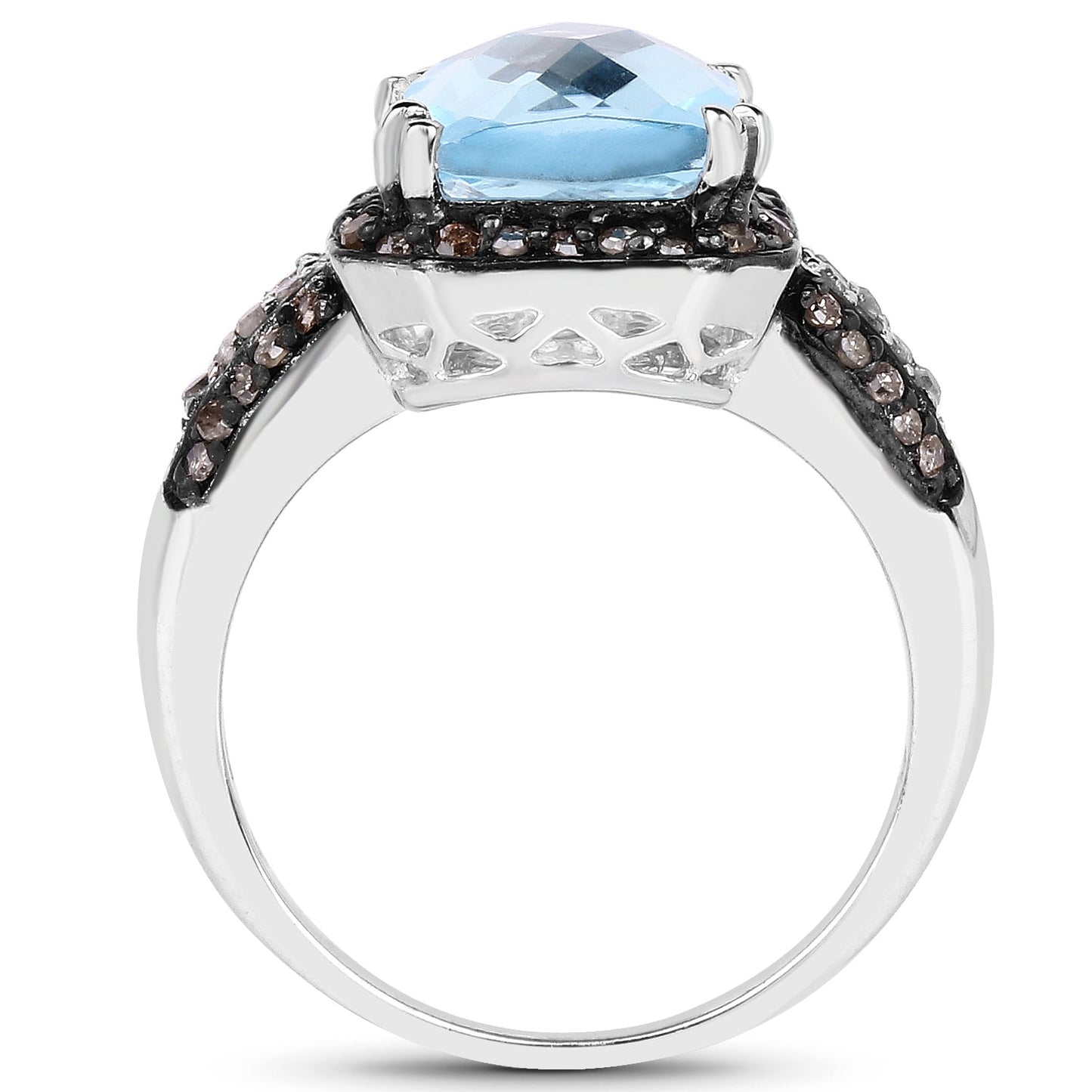 Anillo de plata esterlina con topacio azul suizo y diamantes de 4.33 quilates