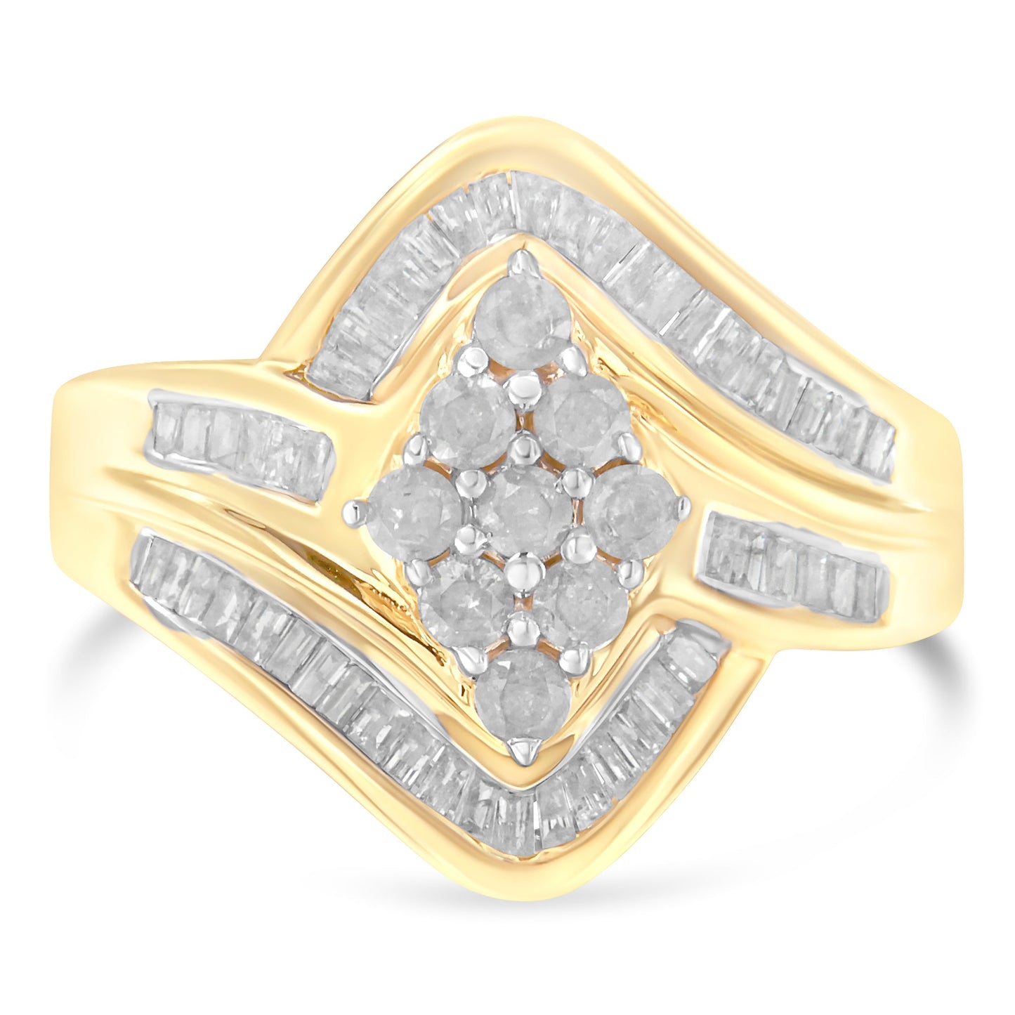 10K Yellow Gold Diamond Bypass Cluster Ring - Size 7