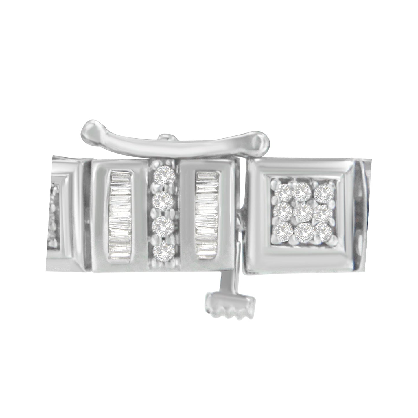 Pulsera de Diamantes de Oro Blanco de 10K con Cortes Redondos y Baguette