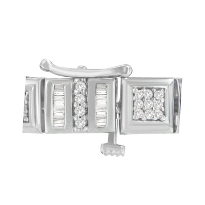 Bracelet en or blanc 10K avec diamants taille ronde et baguette