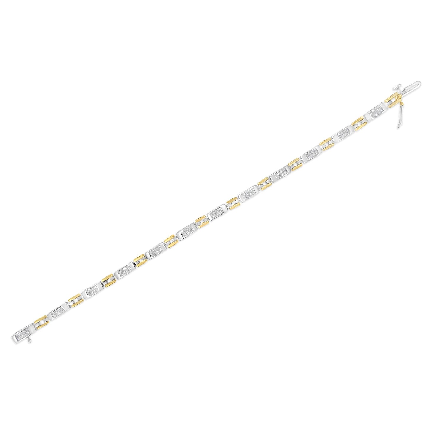 Pulsera de eslabones geométricos de diamantes de corte princesa de oro bicolor de 10K
