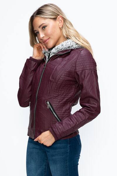 Veste à couches à double fermeture éclair pour femmes, chaude et élégante, avec capuche en fausse fo