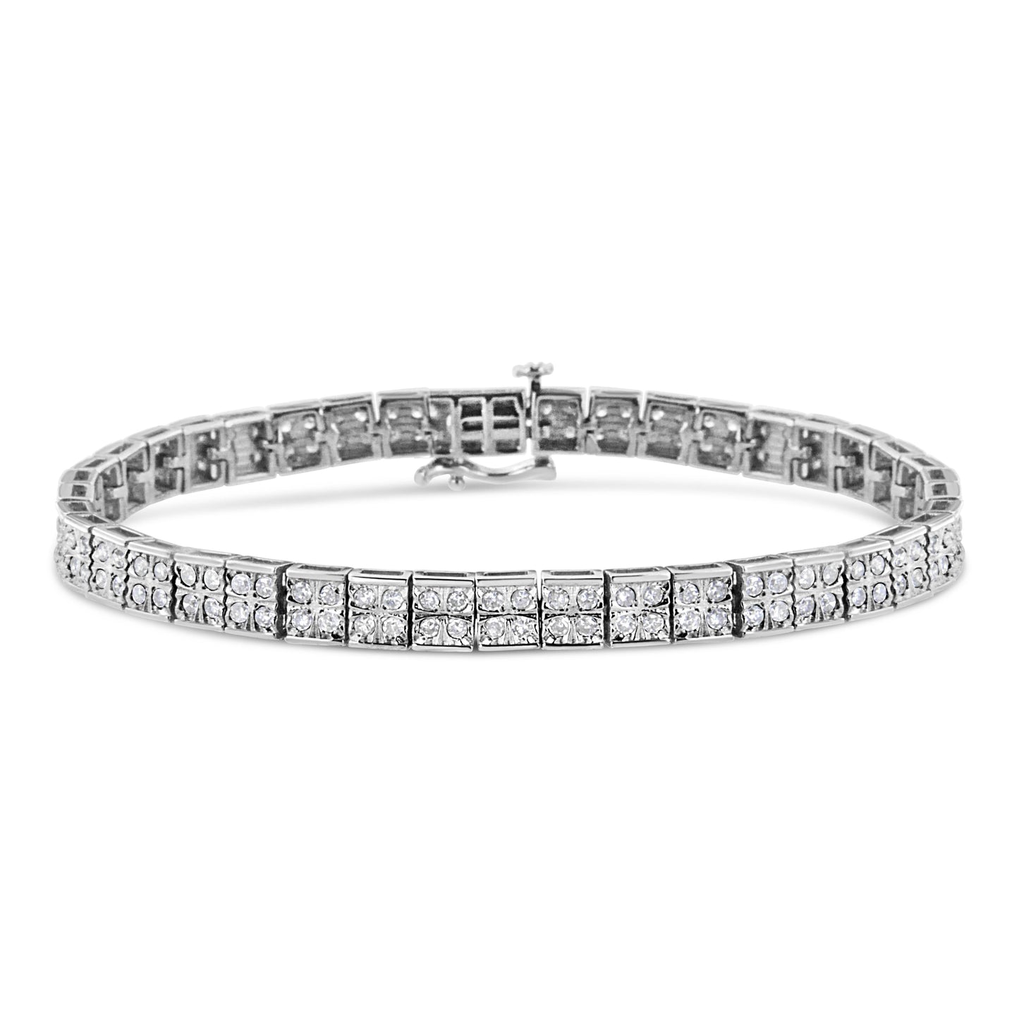 .925 Sterling Silver 2 Cttw Diamond Box Link Bracelet - 7.25"