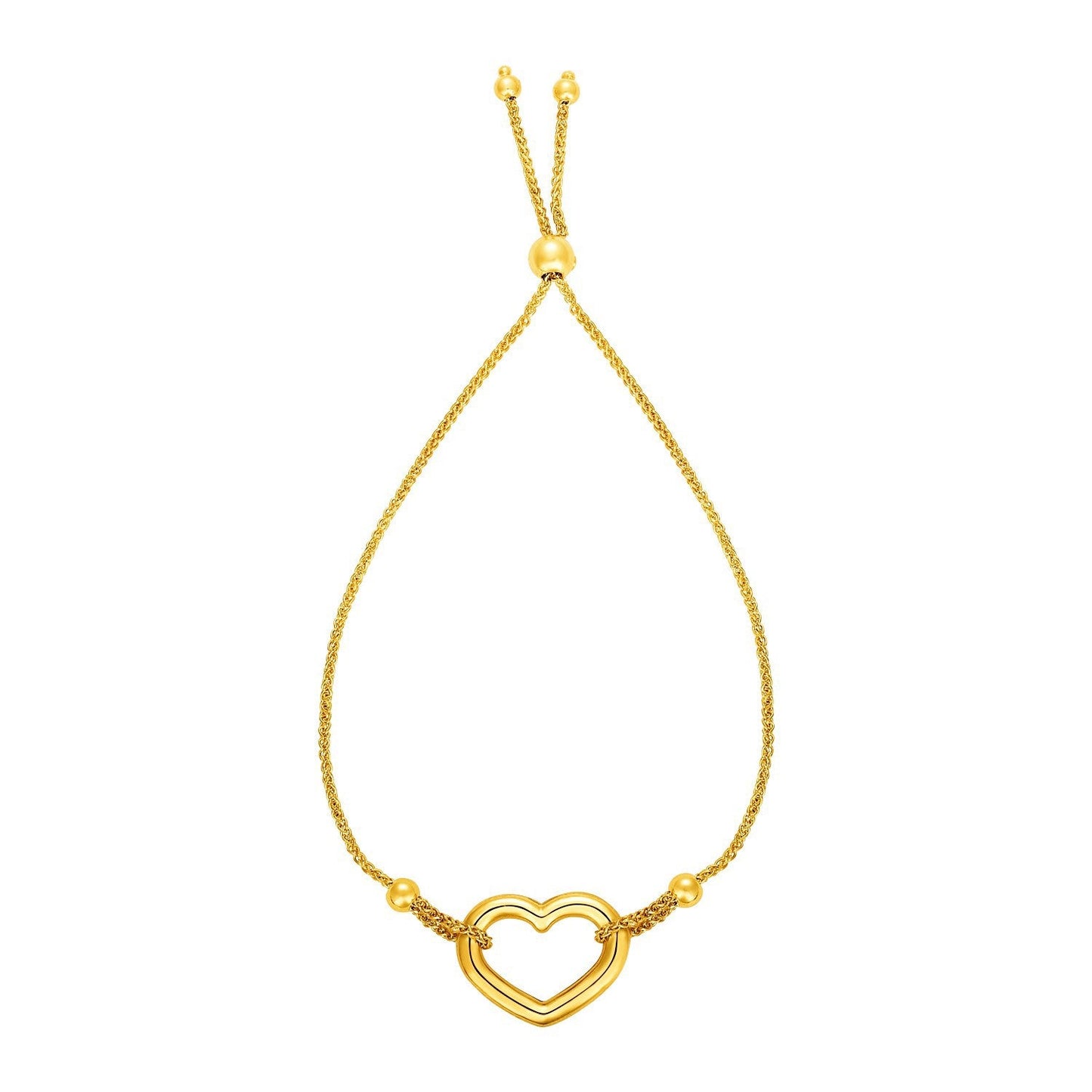 14k Yellow Gold Adjustable Bracelet with Open Heart