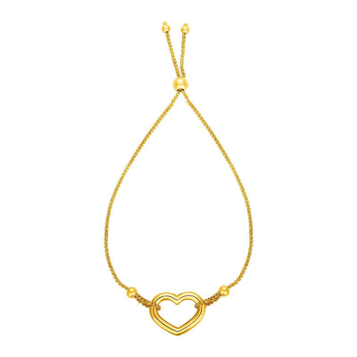 14k Yellow Gold Adjustable Bracelet with Open Heart