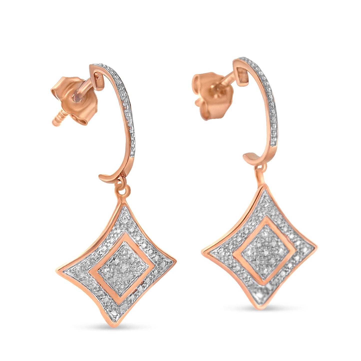 Boucles d'oreilles pendantes en argent sterling plaqué or rose 10K en forme de coussin