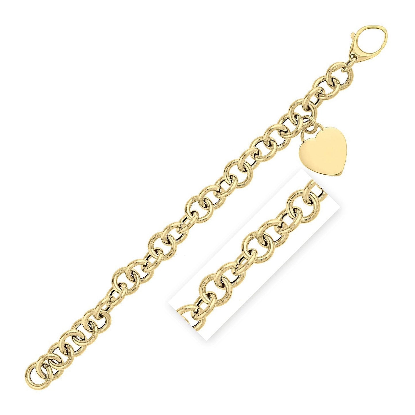 Bracelet en lien rolo en or jaune 14k avec étiquette en forme de cœur