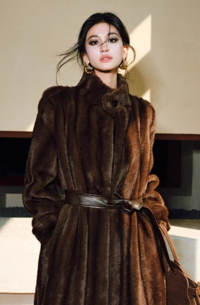 Mink-Textured Eco-Fur Coat with Three-Dimensional Silhouette