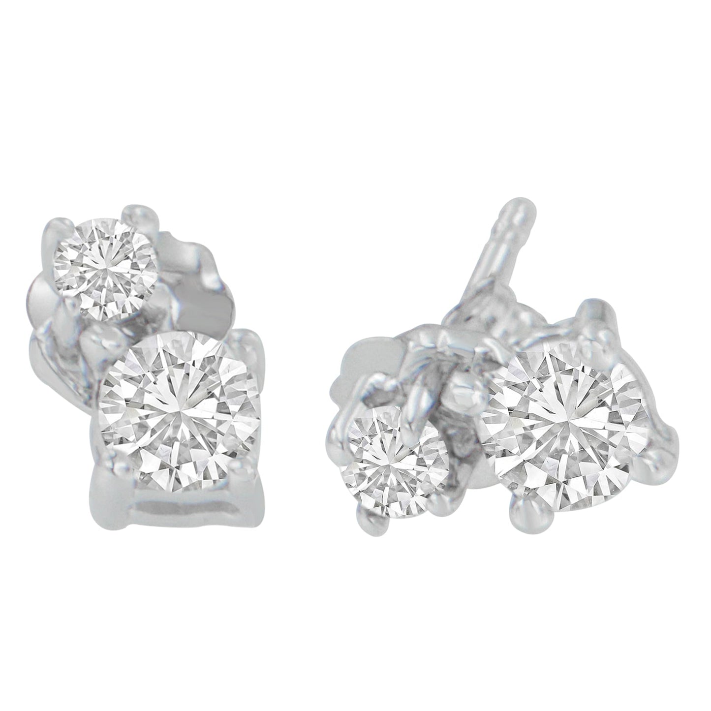 14K White Gold Round Cut Diamond Earrings