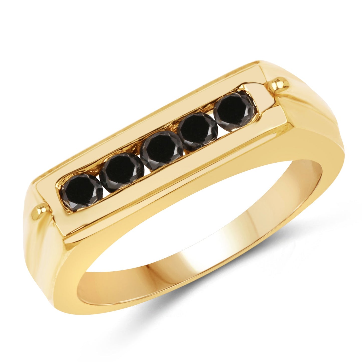 Bague en Argent Sterling Plaqué Or Jaune 14K avec Diamants Noirs