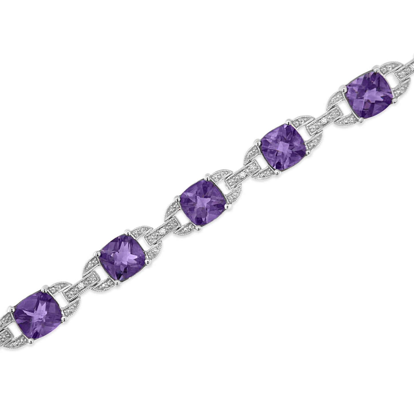 Bracelet de tennis en argent sterling .925 avec améthystes et diamants - Taille 7
