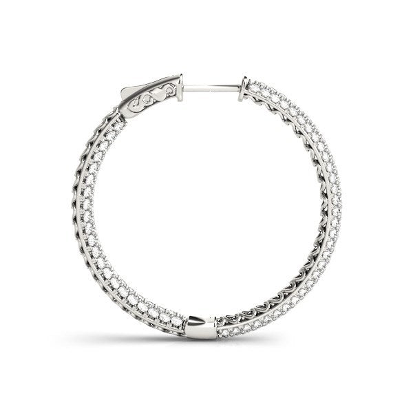 Pendientes de aro de diamantes pavé de dos filas en oro blanco de 14k