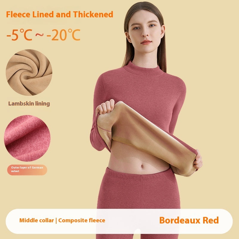 Thickened High-Necked Lambswool Dralon Thermal Underwear Set