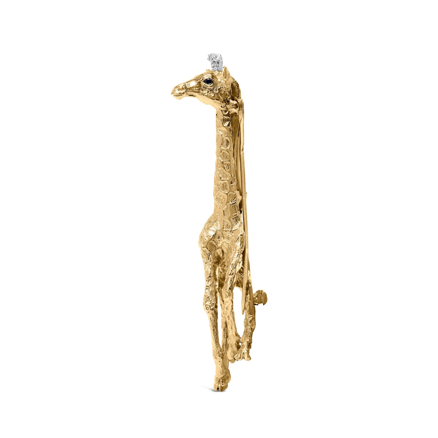 Broche Girafe en Or Jaune 18K avec Diamants et Saphirs