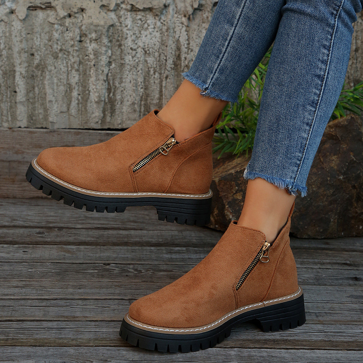 Botas de Tobillo de Ante Chic con Cremallera Lateral para Mujeres