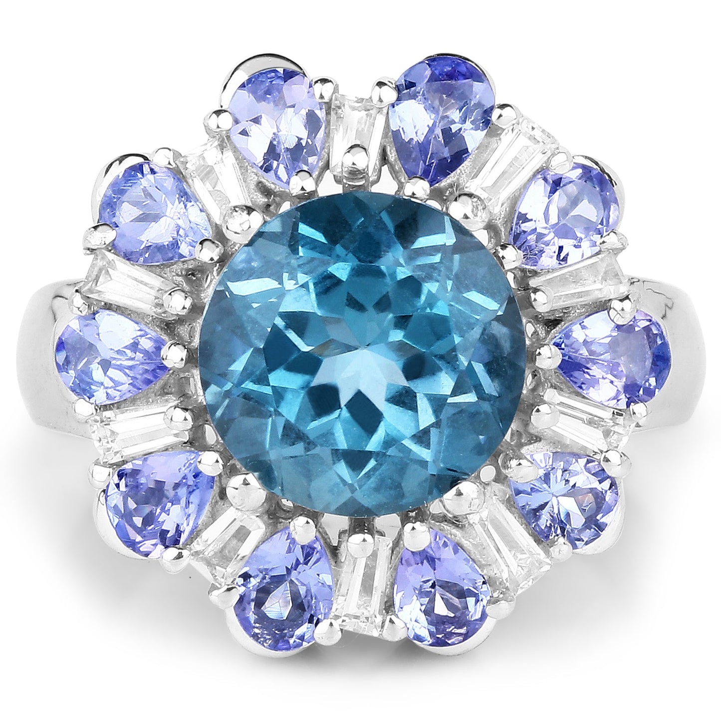 Anillo de plata esterlina con topacio azul de Londres y tanzanita de 6.19 quilates