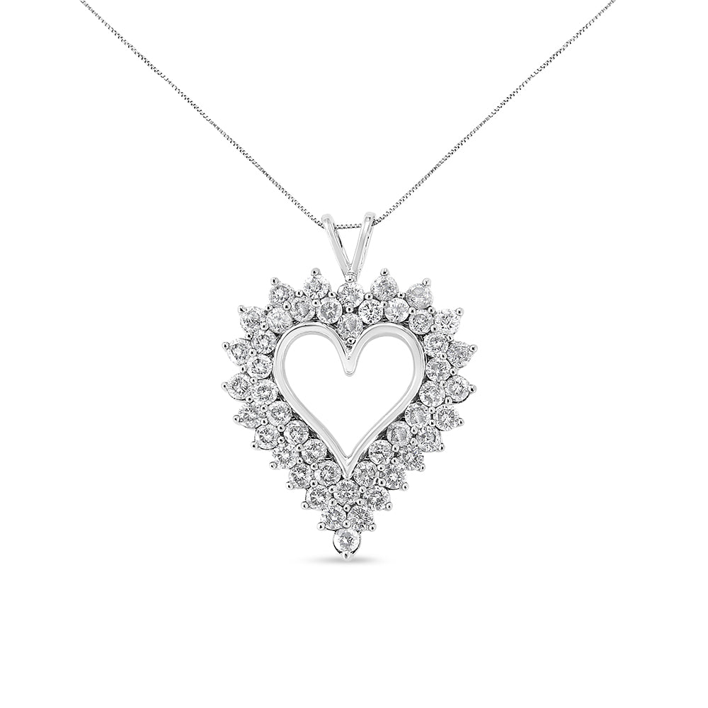 Collier Pendentif en Cœur en Argent Sterling Double Rang avec Diamants .925