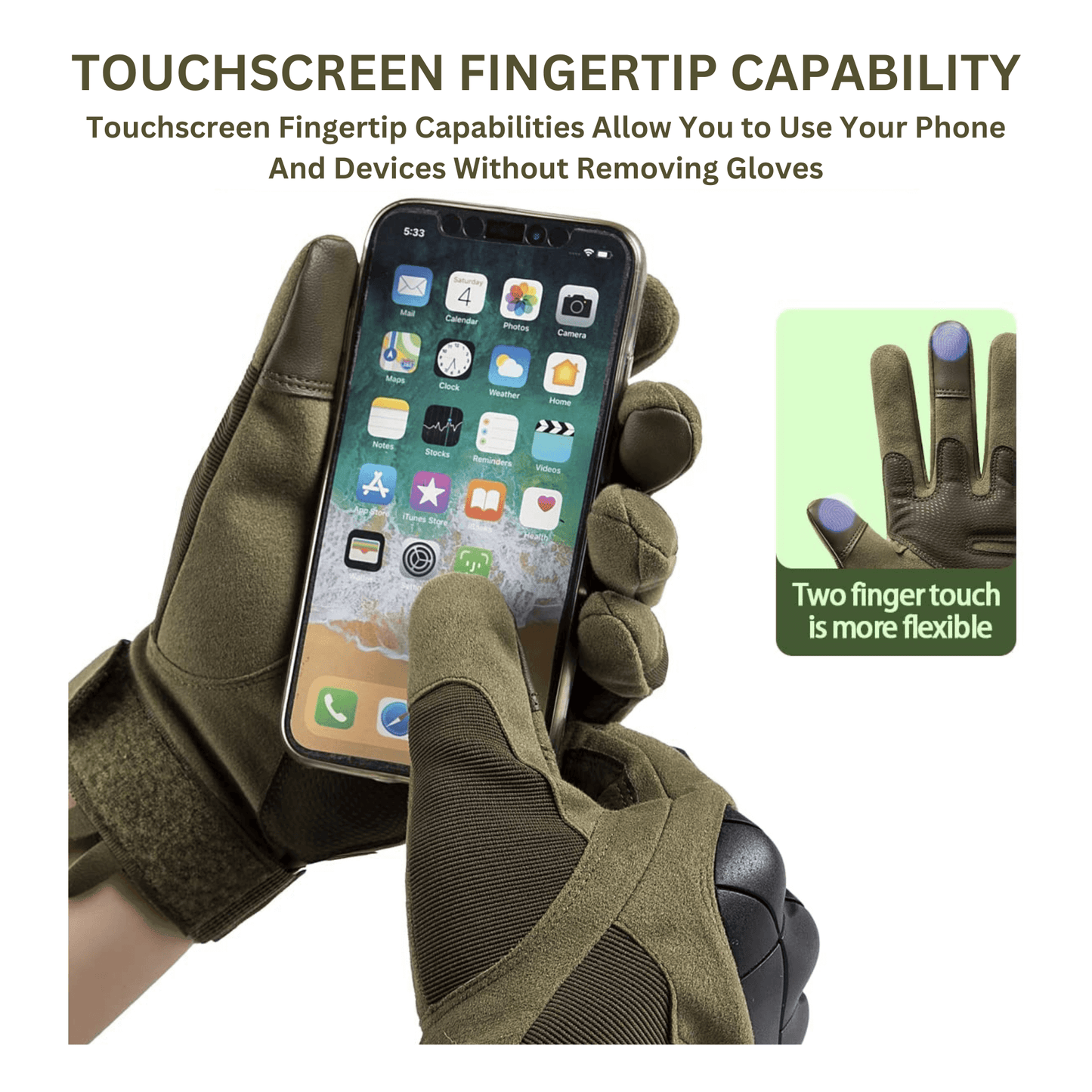 Tactical Military Airsoft Gloves for Outdoor Sports, Paintball, and Motorcycling with Touchscreen Fingertip Capability - Korvel