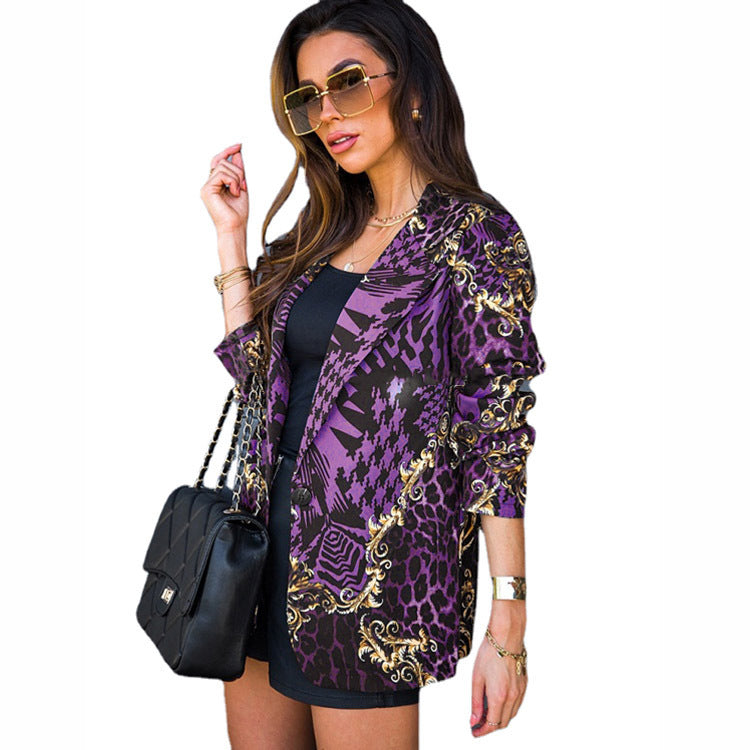 Elegant Long-Sleeve Printed Wrap Coat
