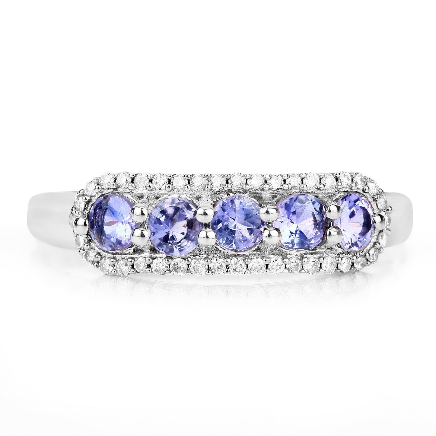 Anillo de 0.61 quilates de tanzanita genuina y diamantes blancos en oro blanco de 14K