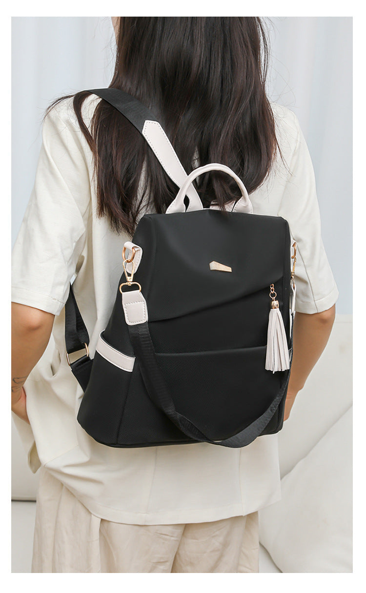 Oxford Cloth Stitching Women'S Backpack Anti-Theft Back Zipper Girls Schoolbag Casual Travel Double Shoulder Backpack - Korvel