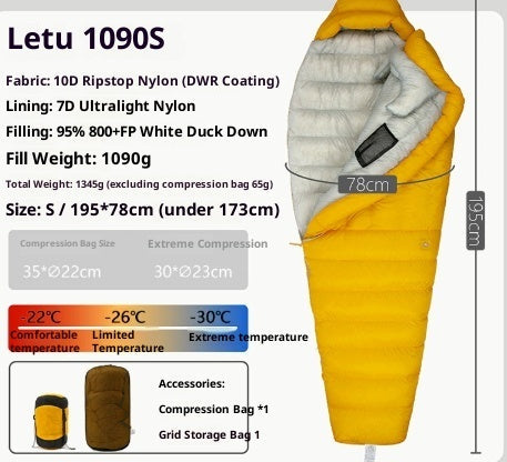 Sac de couchage en duvet ultra léger premium pour aventures en plein air