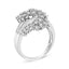Bague cocktail en or blanc 10K avec diamants ronds et baguette - Taille 7