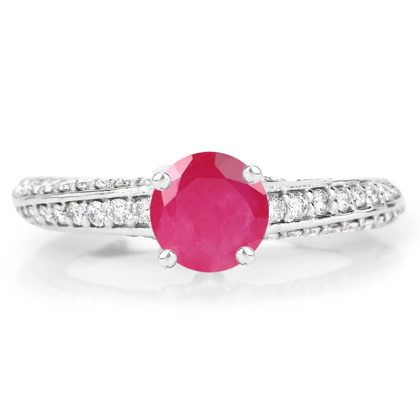 1.49 Carat Genuine Ruby and White Diamond 14K White Gold Engagement Ring