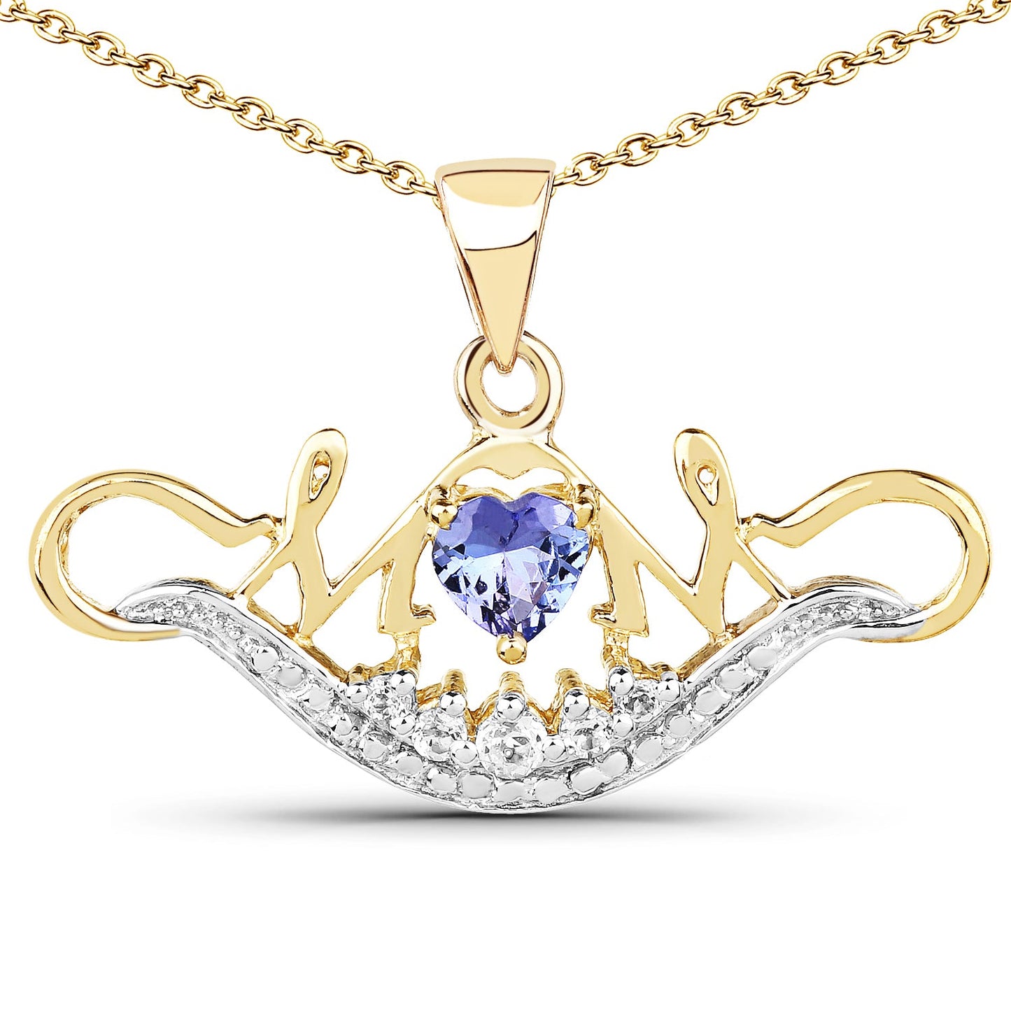 Pendentif en or jaune 14K plaqué tanzanite et topaze blanche