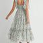 Robe midi froncée à buste floral avec lien d'épaule