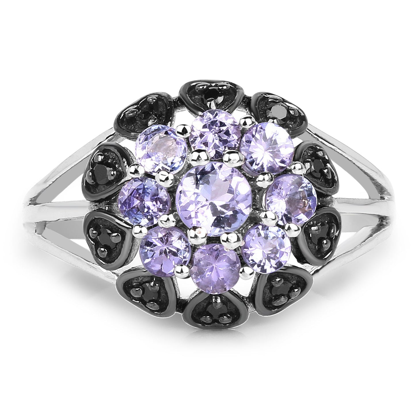 1.18 Carat Genuine Tanzanite & Black Spinel Sterling Silver Ring