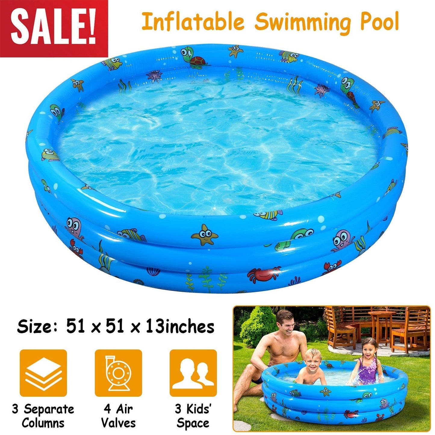 GBruno Piscina Inflable de 51x13” para Niños