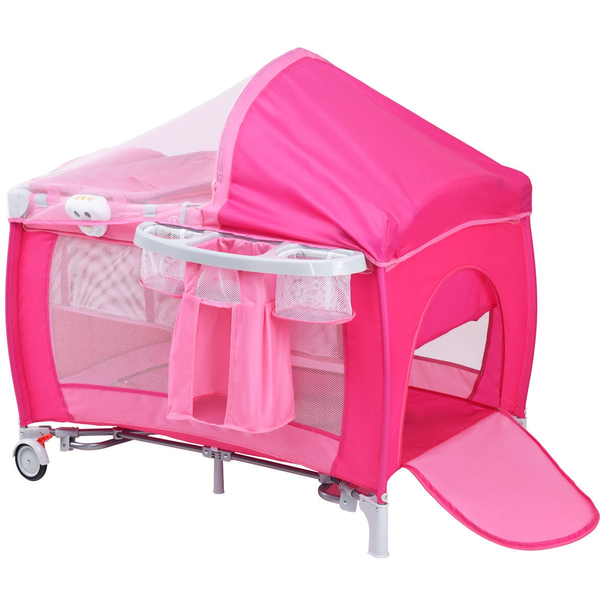Foldable Baby Crib Playpen with Mosquito Net - Pink