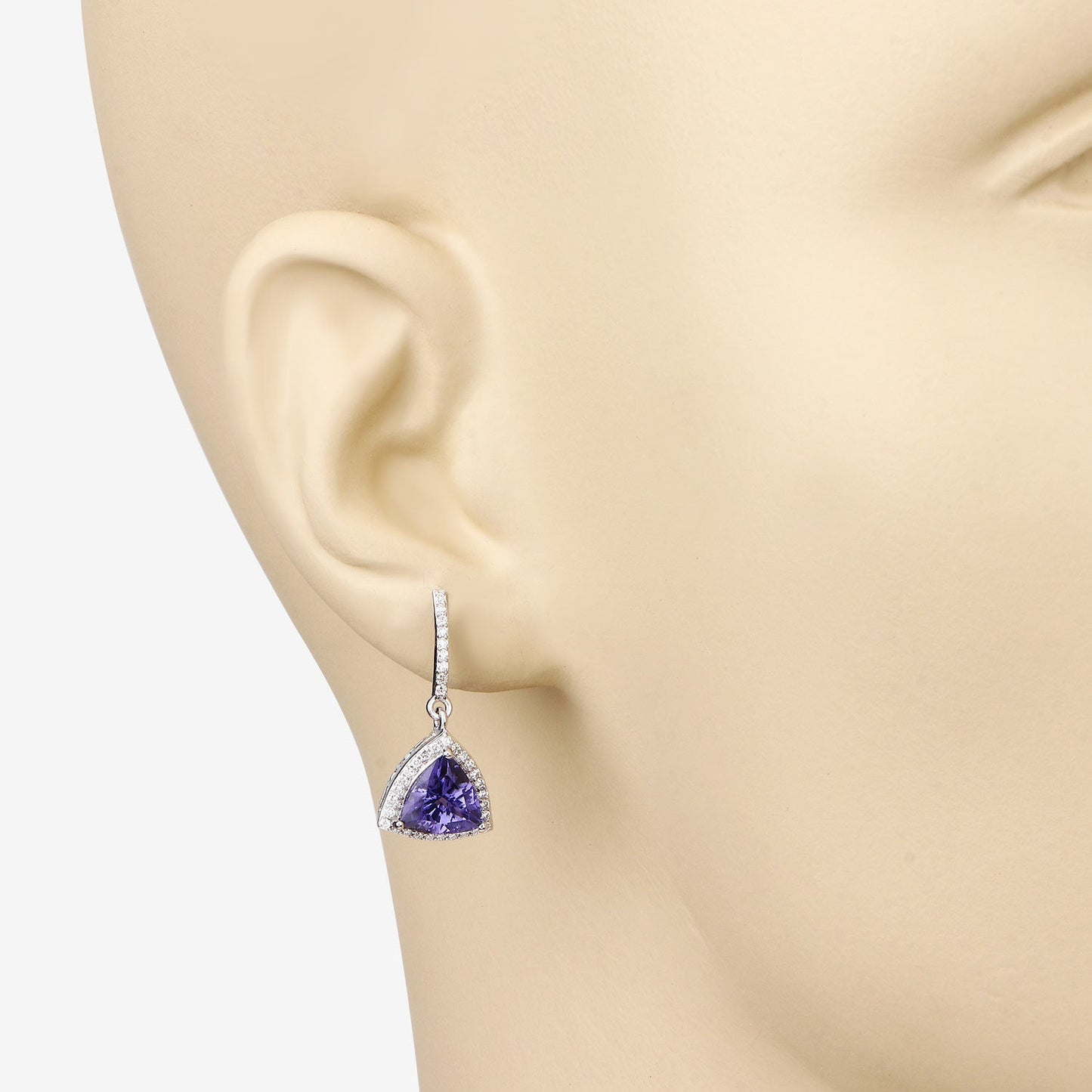 3.86 Carat Genuine Tanzanite and White Diamond Earrings in 14K White Gold