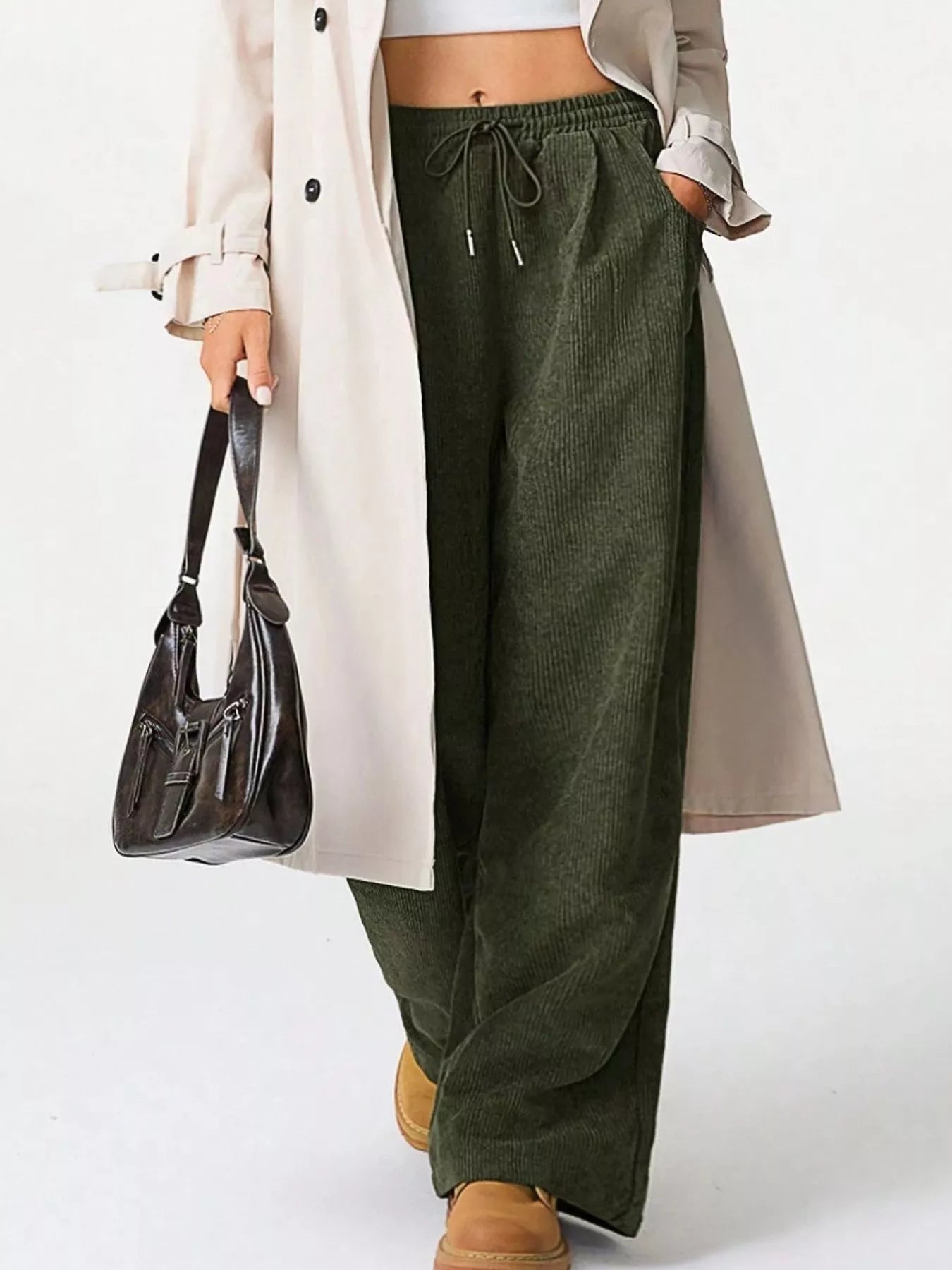 Pantalons en velours côtelé à taille élastique et jambes larges