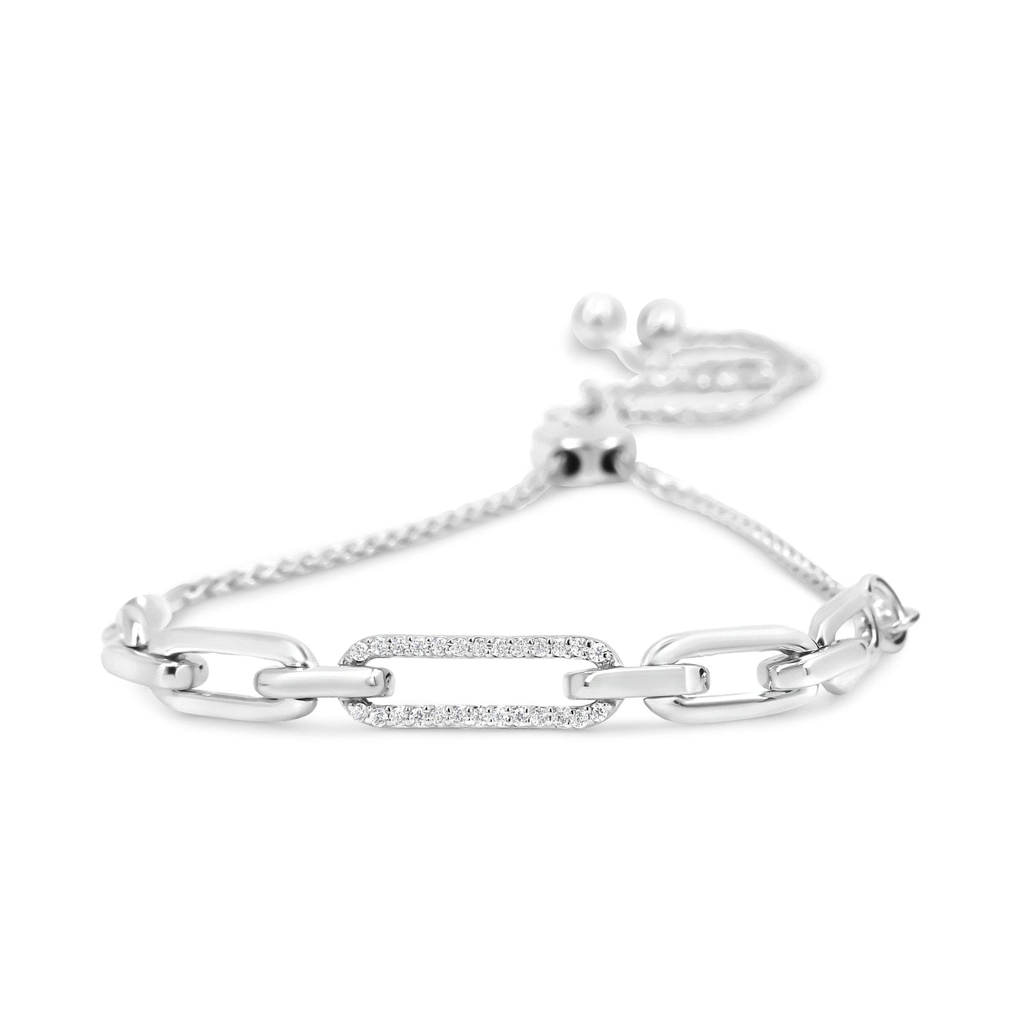 Pulsera Bolo Ajustable de Enlace de Papel de Diamante de Plata Esterlina .925