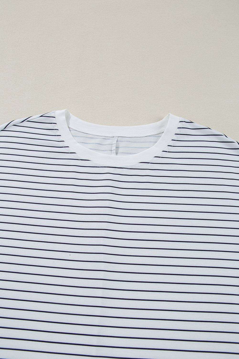 White Striped Round Neck Short Sleeve Mini Dress Casual & Playful Everyday Look Dress - Korvel