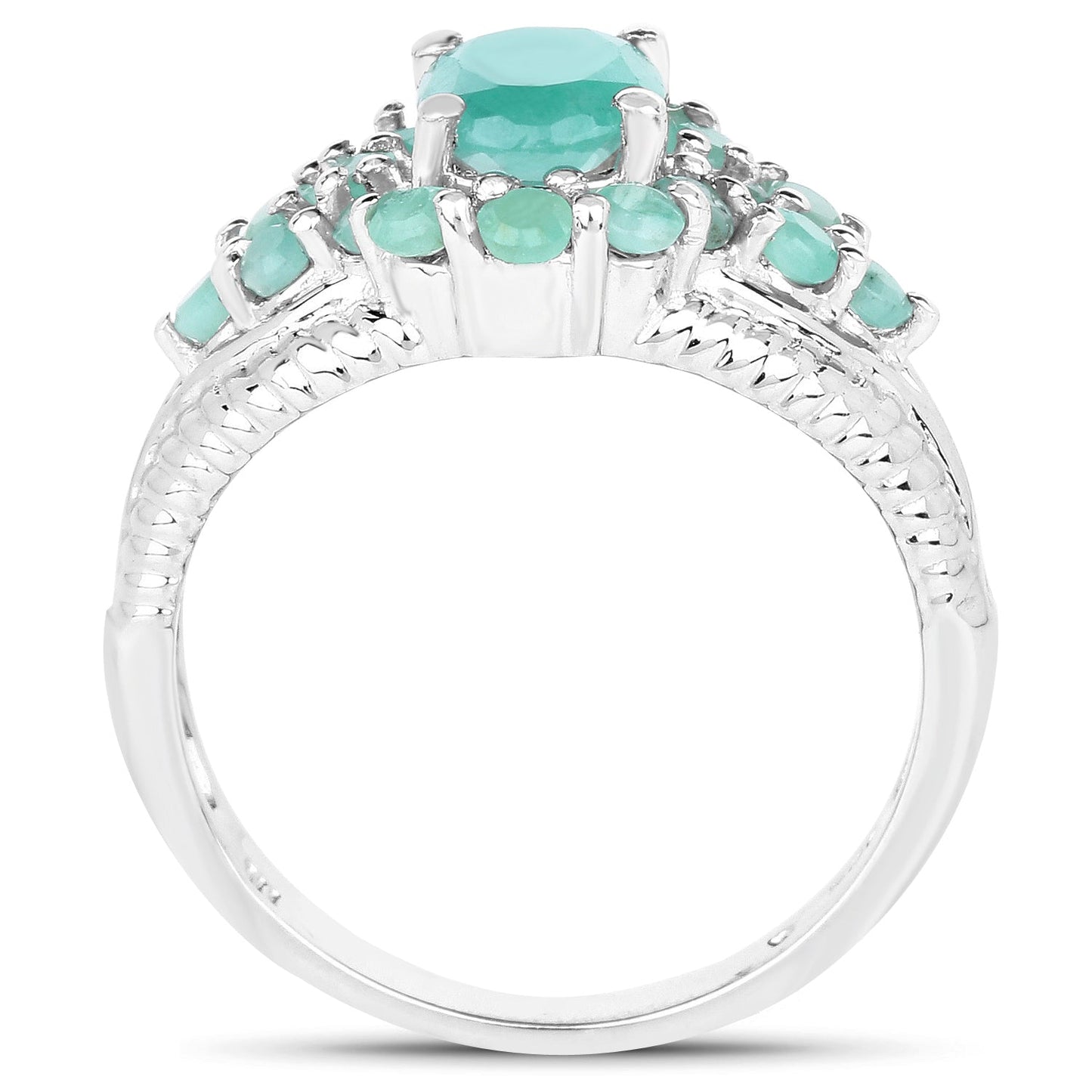 2.13 Carat Genuine Emerald Sterling Silver Engagement Ring