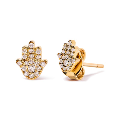 Pendientes de Stud Hamsa Acentuados con Diamantes de Oro Amarillo de 10K